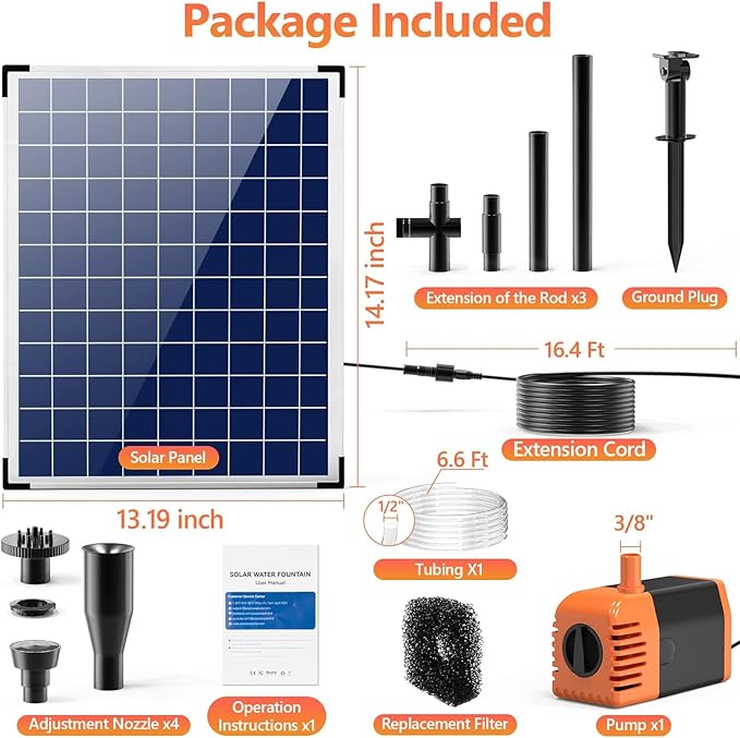 Antfraer 25W Solar Fountain Pump, Solar Water Pump 320GPH Flow Adjustable, Solar Powered Water Pump with 16.5Ft Cord Length for Small Pond, Fish Pond Bird Bath Garden Waterfall Hydroponics