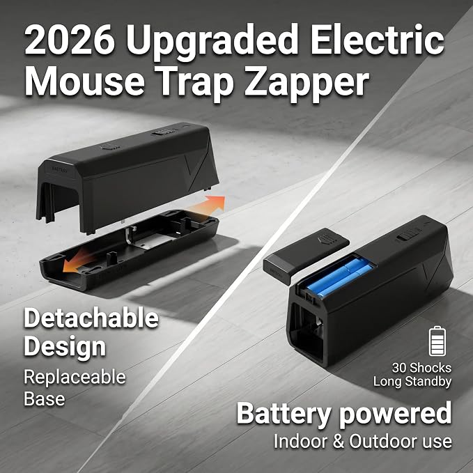 Electric Mouse Traps Indoor for Home, 2 Pack Electronic Mouse Trap Zapper with High Voltage, Intelligent Indicator & Buzzer Alert, Reusable & No-Touch Humane Mice Killer for Kitchens Warehouse Office