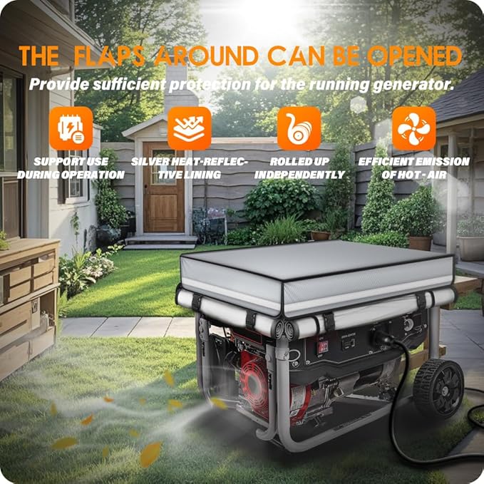 Generator Covers While Running, 32x24x24 inch Generator Cover, 900D+210D Heavy Duty Waterproof, PVC Transparent Visual Operation Window, Top Can Be Opened for Refueling. Gray