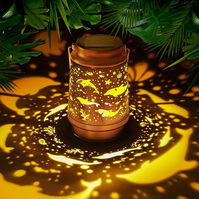 Dolphin Birthday Gifts for Women Mom Grandma, Solar Lanterns Outdoor Waterproof Garden Decor Hanging Lantern Lights, Metal LED Decorative Gardening Light for Patio Yard Lawn