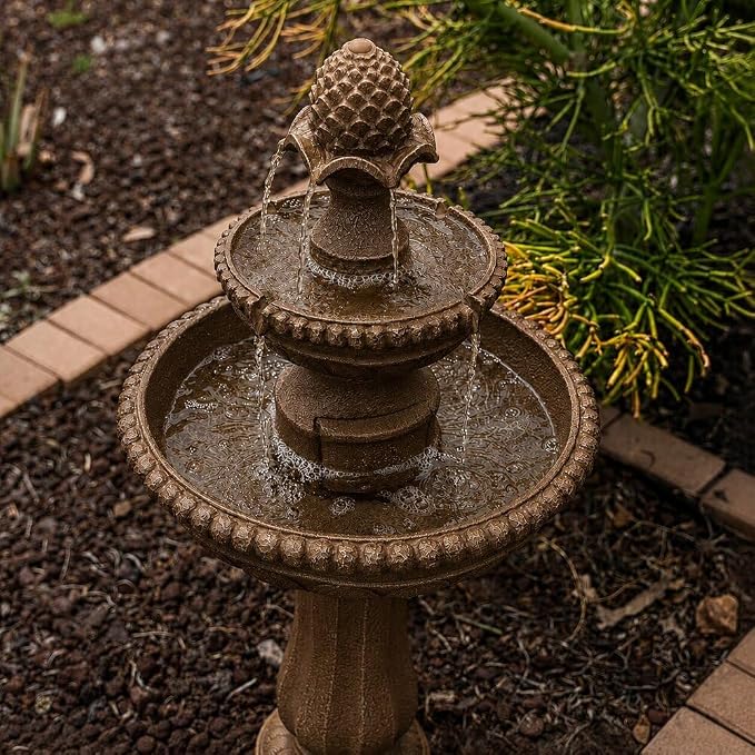 XBrand 39" Solar Water Fountain, Sand Stone Resin | 2-Tier, Outdoor