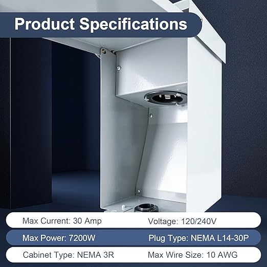 30 Amp Generator Inlet Box, NEMA L14-30P Power Inlet Box for 3R 4-Prong Generator Cord, 120/240V, 7200W Weatherproof Outdoor Generator Receptacle, Use for Emergency Ready