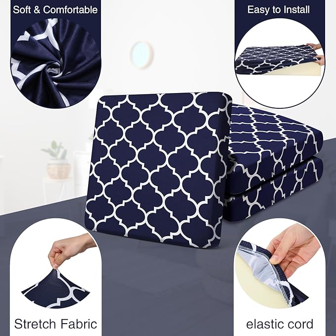 Newwiee 12 Pcs Patio Cushion Covers Outdoor Stretch Sofa Couch Cover Replacement Couch Slipcover Sofa Seat Chair Porch Patio Furniture Protector, Flexibility Washable(Navy Blue,Moroccan)