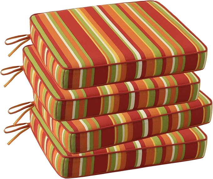 Outdoor Square Corner Seat Cushion, 19"x19"x3", Set of 4, Non Slip Seat Cushion Pads with Removable Cover for Patio Furniture, Garden Yard Lawn, Rainbow Stripe