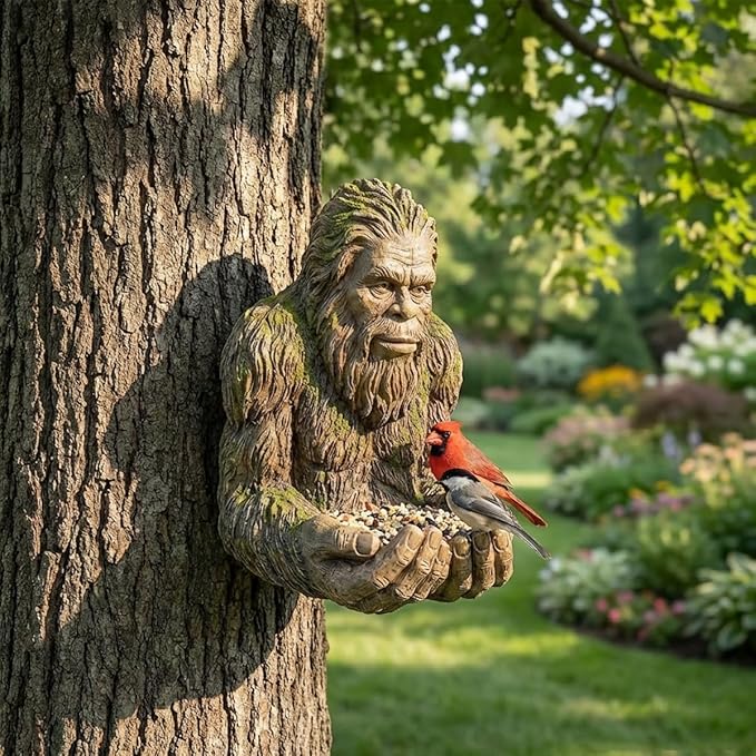 Bigfoot Bird Feeder for Outdoors -Green Garden Yard Art Decoration Sculpture for Hummingbird Squirrel, Wild Bird Feeder with Hidden Hook, The Best Gift for Gardening Enthusiasts and Bird Lovers