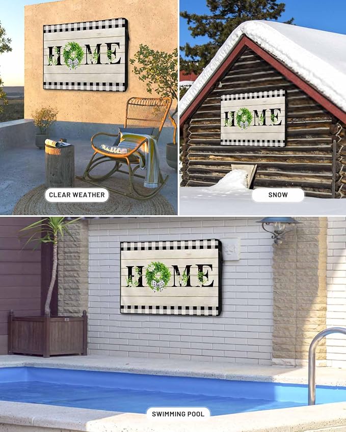 Retro Outdoor TV Cover for Outside Flat Screen,Home Text Wood Board 600D Thick Waterproof Weatherproof Outdoor TV Screen Protector with Zipper for 60 to 65 Inch Flat Screens Rustic Leaf Flower Plaid