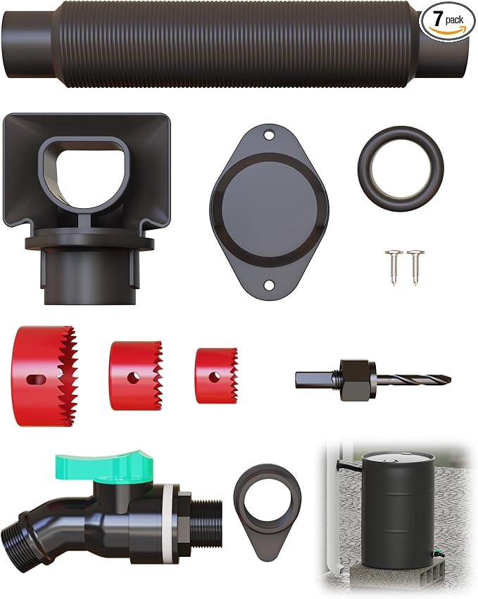 Rain Barrel Diverter Kit, Rain Barrel Downspout Spigot Diverter Kit for Rectangular Downspouts, Include Spigot and Diverter kit, Easily Turn Containers into Rain Barrels (with Hole Saw Set)