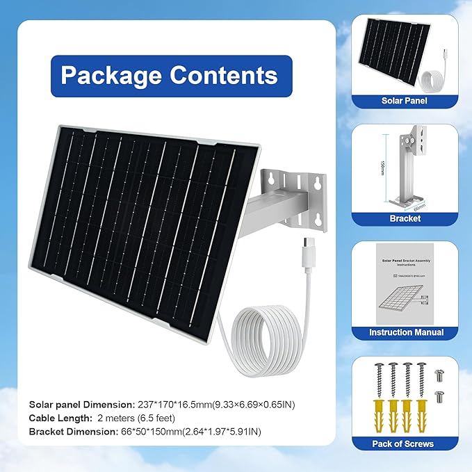 Eco-friendly 8W 5V Monocrystalline Solar Panel, Type-C Interface, IP66 Waterproof, 6.5-foot Cable, High Conversion Rate, Compatible with Various Electronic Devices