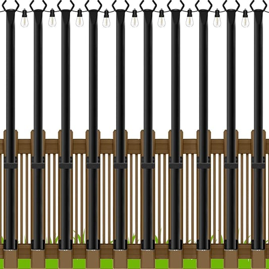 SINLEY 10 Pack 5Ft String Light Poles,Light Poles for Outside String Lights,Outdoor Light Poles with Fork,Metal Pole Stand for Patio,Backyard,Deck