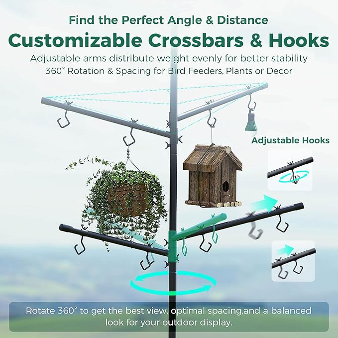 Bird Feeder Pole with Squirrel Baffle, 92'' Inch 360° Rotating Heavy-Duty Bird House Pole for Outdoors,Adjustable Height,Universal Mount Kit for Bird Feeder Cameras&Houses (92'' Black)
