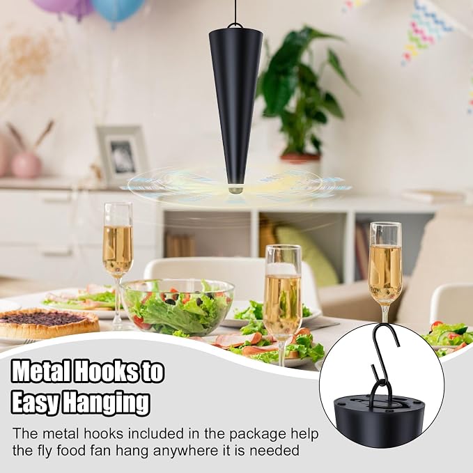 Glovv Fly Fans for Tables, Food Fan to Keep Flies Away, 4 Pack Portable Outdoor Indoor Batteries Powered Picnic Table Top Spinner with Metal Hanger, Bug Repellent for Restaurant, Camping (Black)