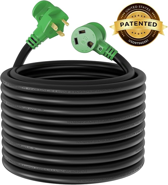RVMATE 30 Amp 100 Feet RV Power Extension Cord with Easy Plug-in Handle, TT-30P to TT-30R, LED Indicator, 10 AWG, ETL Listed