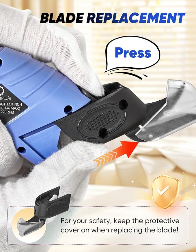 Sakerplus Cordless Electric Scissors, Fabric Scissors, Powerful Pinking Shears, Rechargeable Cardboard Cutter (Blue-Box(1 Tungsten Steel Blade))