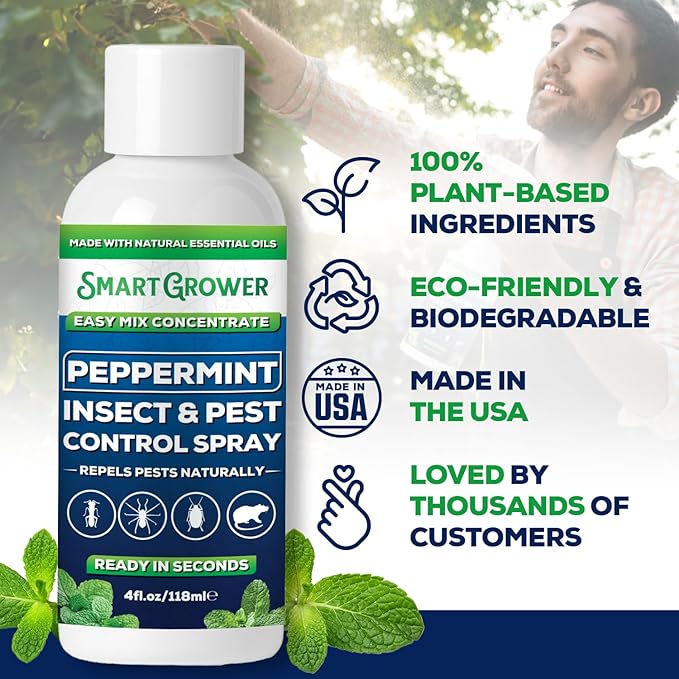 Peppermint Insect & Pest Control Best Value Concentrate - Repels Insects & Pests for Home, Indoor, Outdoor, Garden - Maximum Strength Concentrate (Makes Half Gallon RTU) 4 oz