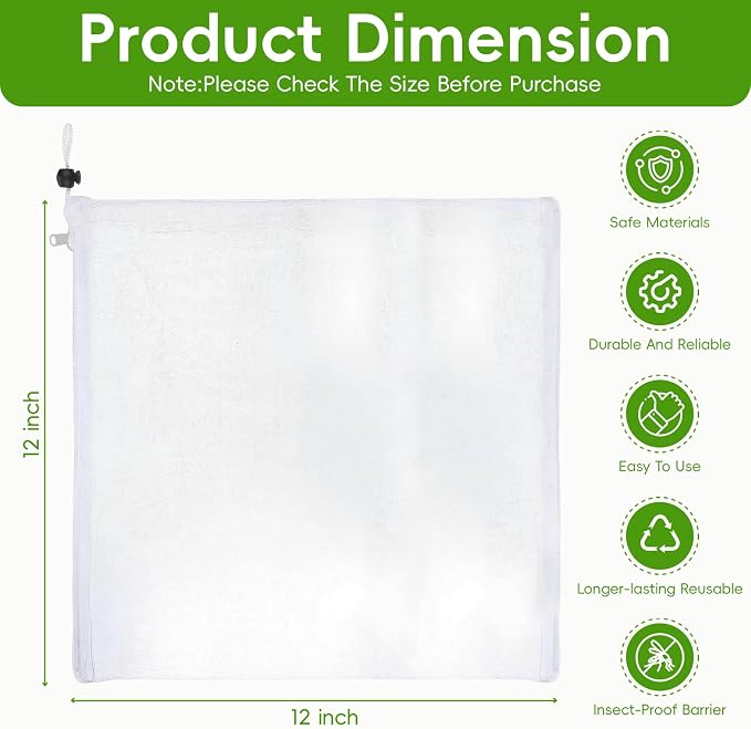 12 x12 ft Large Fruit Tree Netting for Squirrels and Birds with Zipper, Fruit Tree Covers to Protect Fruit from for Fruit Trees (White)