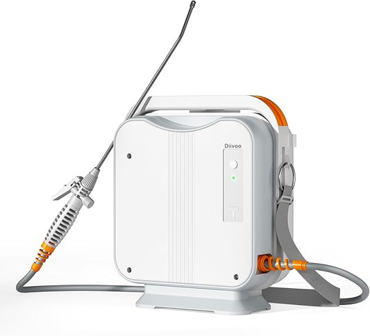 Diivoo 1.35 Gallon/5L Battery Powered Sprayer, 7.4V 2000mAh*2 Electric Weed Sprayer with 2 Adjustable Nozzles, Retractable Wand for Lawn, Garden, Yard