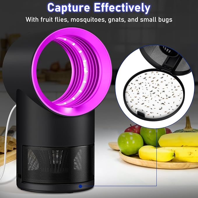 Fruit Fly Trap Indoor Insect Trap with Suction, Time Setting, Bug Light,10 Sticky Glue Boards (Pink)