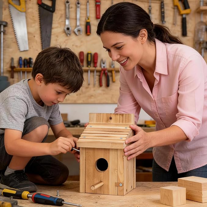 4 Pack Bluebird Houses for Outside,Premium Bird House,Thicken Wooden Bird Nesting Box Kits for Yard Decor,Easy to Assemble