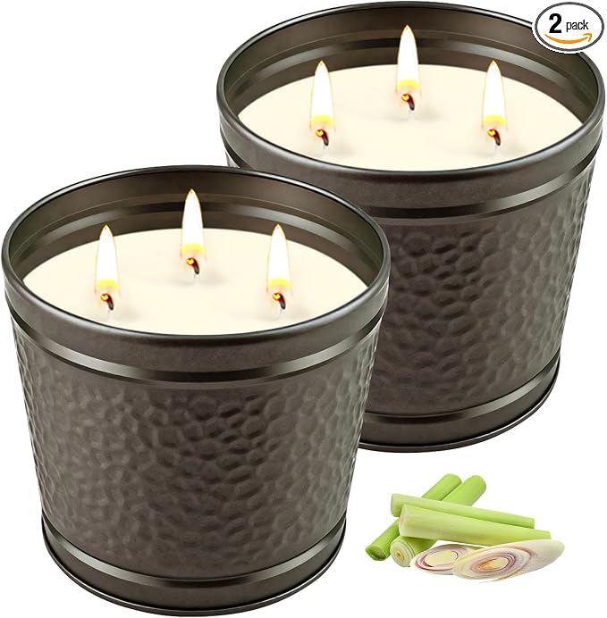 Citronella Candles Outdoor, Large Citronella Candle for Patio, 2 Pack Natural Soy Wax Outdoor Candles Bulk for Garden Yard Home Balcony Camping Backyard,Summer Candle Bulk for Home, Long Burning