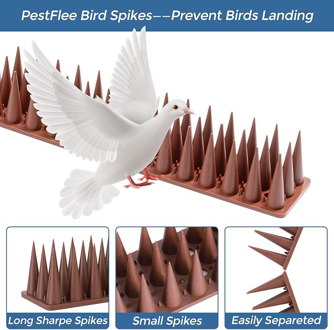 Bird Spikes, 40 Pack Pigeon Cat Squirrel Raccoon Animal Deterrent Spikes Anti-Climb for Outside Anti-Animal Defender Spikes to Keep Birds Away, Brown