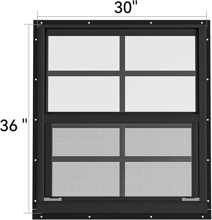 WRISIN 2 Pack Shed Windows 30" W x 36" H Flush Mount, Black Household Windows for Playhouses, Barns, Chicken Coop