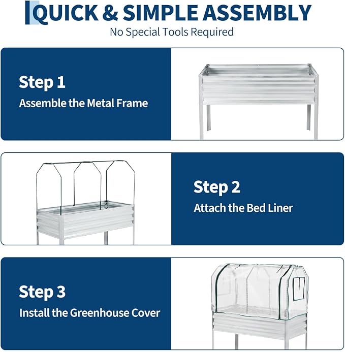 48×24×56in Galvanized Elevated Raised Garden Bed with Legs, Greenhouse Cover & Bird Net, Deep Metal Raised Planter Box for Backyard Patio Balcony Vegetables Herbs Flowers