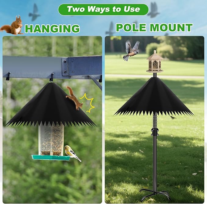 Squirrel Baffle for Bird Feeder Pole, 19 inch Squirrel Cone for Bird Feeder Pole, Outdoor Squirrel Guard with Stainless Steel Spring for Shepherd's Hook, Black