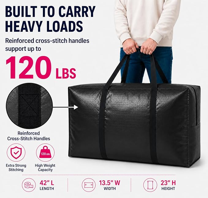 Extra Large Storage Bags, Jumbo Moving Tent Storage Bags, Waterproof Foldable Big Blue XXL Duffle Bag for Travel, 42x23x13.5inch - 4PACK