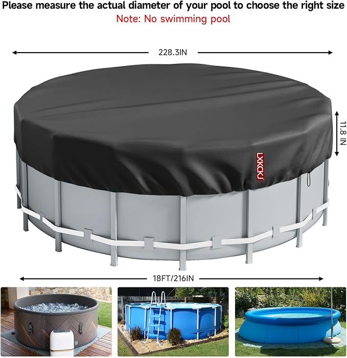 LXKCKJ 18 FT Pool Cover for Above Ground Pools, Round 420D Oxford Tarp | Tear-Resistant, Waterproof , Windproof With Buckles & Ground Nails Set, UPF50+ UV Protection, Cold-Resistant, Keep Pool Clean