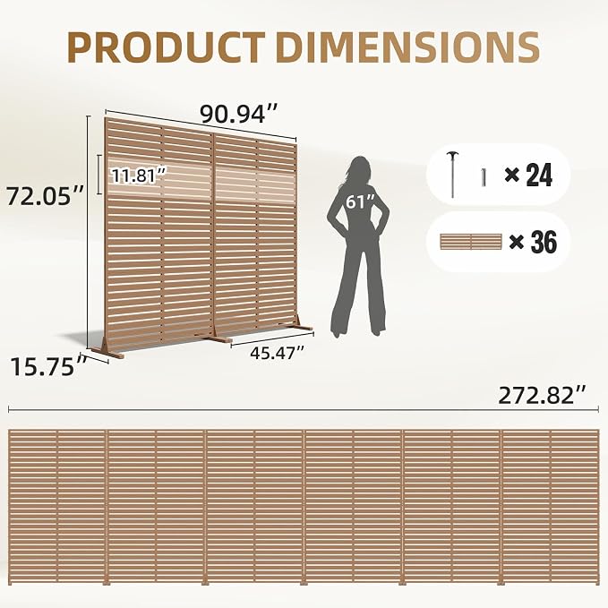 Privacy Fence Screen with Stand 6 Panel 72" H×47" W HDPE Decorative Privacy Panels with Stand, Air Conditioner Fence Panels, Privacy Screen for Outdoor Backyard, Balcony, Pool