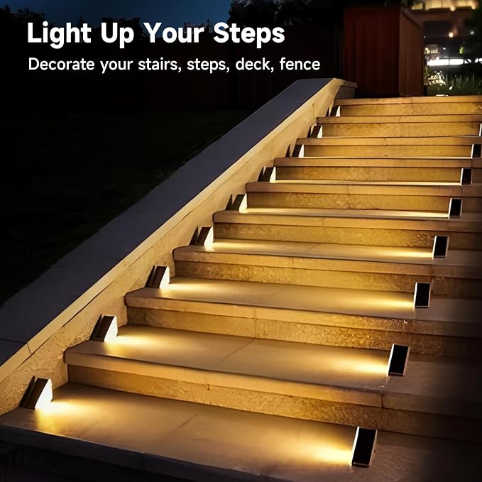 GEEKHOM Solar Step Lights Outdoor Waterproof: Auto-On/Off Warm White & 7 RGB Colors for Deck Stairs Fence Patio Yard 6 Pack