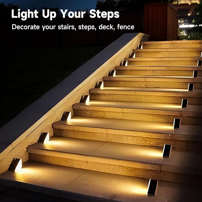 GEEKHOM LED Solar Step Lights Waterproof: Auto-On/Off Warm White & Color Changing for Outside Stairs Patio Garden Fence 12 PCS