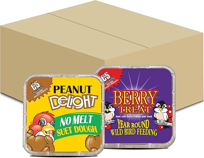 C&S Suet Variety Value Pack, Peanut Delight Dough & Berry Treat, Wild Bird Food, Year Round Source of Energy for Birds, 24 Pack
