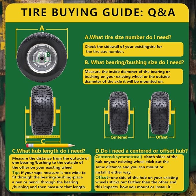 16x6.50-8 Tire and Wheel Assembly (2 Pack),Flat Free Lawn Mower Tires with Rim, Solid Rubber Riding Lawn Mower Tires and Wheels,3" Offset Hub,3/4" Bushings,16x6.5-8 Tractor Turf Tire(Gray)