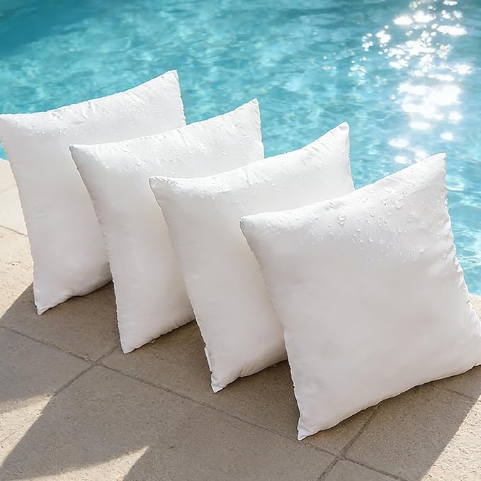 JOJOGOGO 18x18 Outdoor Throw Pillow Inserts Waterproof Set of 4, 18 x 18 White Water Resistant Decorative Pillows for Couch Porch and Patio Furniture