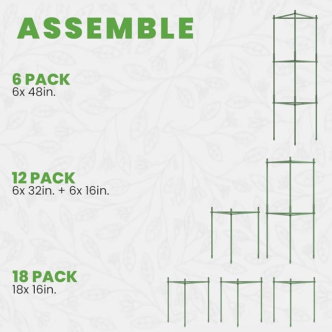 Tomato Cage - Large Trellis Stakes and Plant Support Structures for Vegetables and Climbing Plants - Tall Tomato Cages for Garden, Pots, Raised Garden Bed Outdoor Supplies (6 Pack - Up to 48")