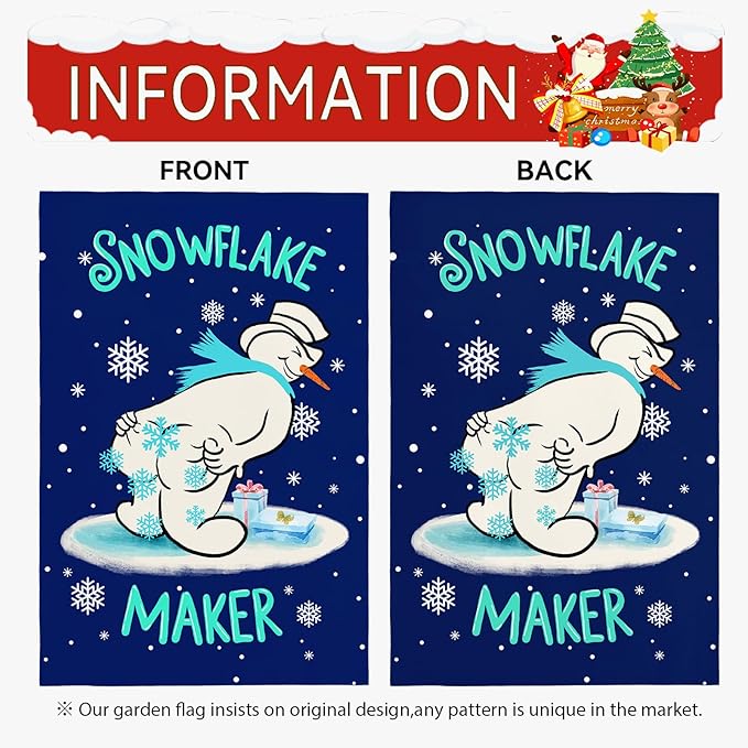 Winter Garden Flag Snowman Snowflake Maker Yard Flags Double Sided Christma Vertical Wall Banners Xmas Gift House Banner for Holiday Farmhouse Outdoor Decoration 12x18 Inch