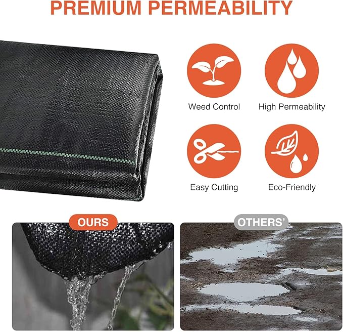 3ftx100ft Weed Barrier Landscape Fabric Heavy Duty,Premium 3.2oz Gardening Weed Control Mat,Ground Cover for Gardening,Farming with 20 U-Shaped Securing Pegs