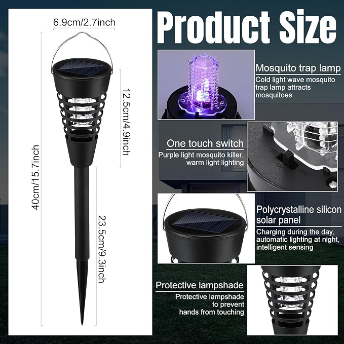 Qualirey 4 Pack Solar Bug Zapper & Mosquito Killer Outdoor Waterproof Cone-Shaped LED Light Mosquito Repellent for Patio, Garden, Yard, Camping - Hanging/Insertion Design (White & Purple Light)