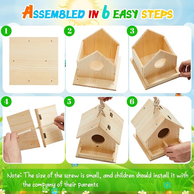 Liliful 24 Sets Wooden DIY Birdhouse Kit, Unfinished Bird Houses with Paints and Paintbrushes, Bird Feeder Craft Arts for Kids Ages 4-8, 8-12, Classroom Activity and Adults Wooden Craft Gifts