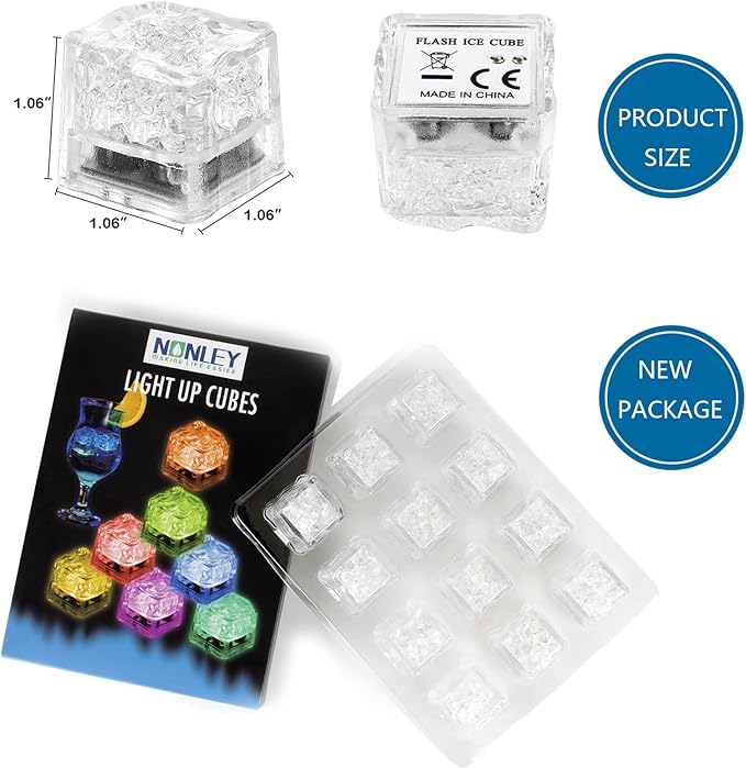 Light Up Ice Cubes, 12/24/60/96 Pack Multi Color Led Ice Cubes for Drinks with Changing Lights, IP67 Waterproof Reusable Glowing Flashing Ice Cube for Club Bar Party Wedding Decor