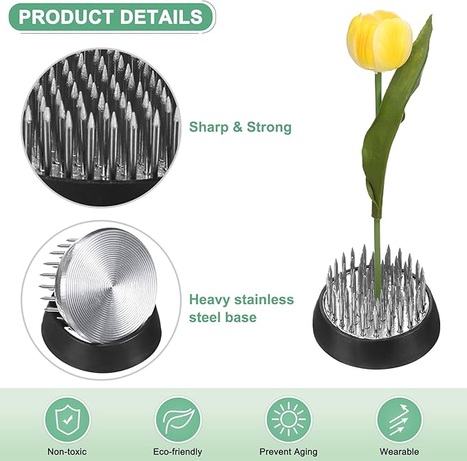 M METERXITY 2-Pack Flower Frog 1.34" Round Steel Floral Arranger Pins Ikebana Holder W Rubber Base for Flower Arrangements/Craft Plant/Home Decor, Floral Kenzan Fixed Tool [1.1cm Pins]