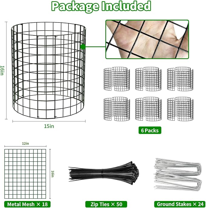 PASARA 8 Pack Plant Protectors from Animals, 16 Inch Round Cloche Plant Cages with Sturdy Chicken Wire Mesh, Garden Cages to Keep Animals Out for Vegetables & Flowers, Includes Support Stakes