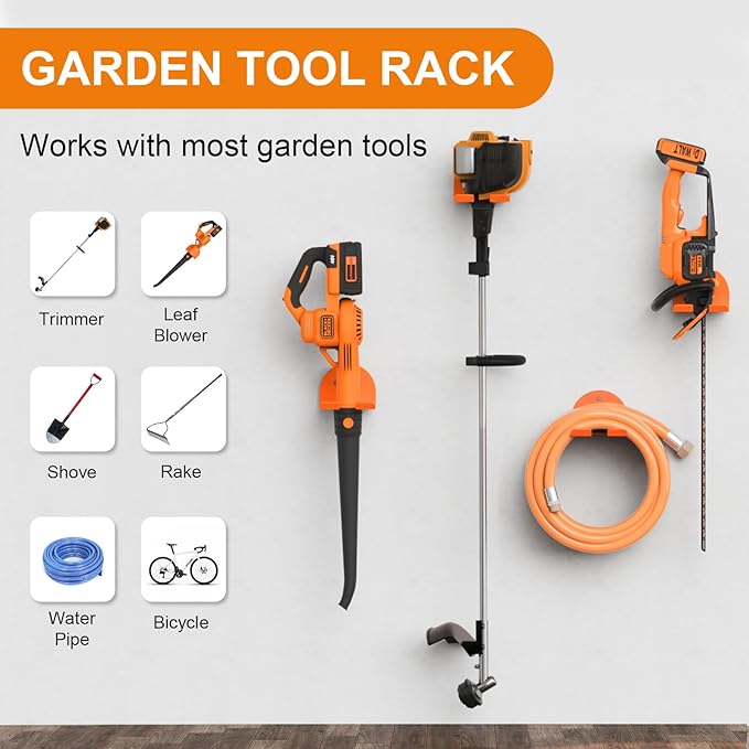 Weedeater Hanger, Heavy Duty Weed Eater Hanger Wall Mount, Garden Power Tool Holder with Rubber Coating for Grass Trimmer, Hedge Trimmer, Leaf Blower, Garage Organizer, 1 Pack
