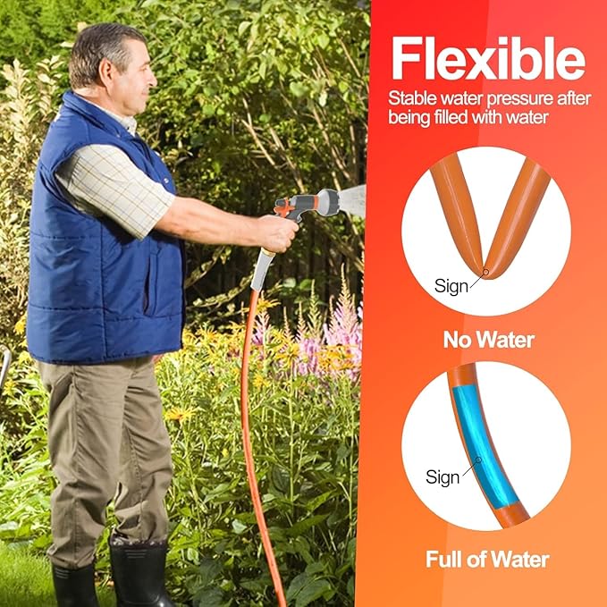 SPECILITE Garden Hose 100 ft x 5/8 in Heavy Duty, Flexible and Kink Resistant, All Weather Water Hose with 3/4" Solid Brass Fittings - for Backyard, Lawn, Car Washing & Outdoor Cleaning
