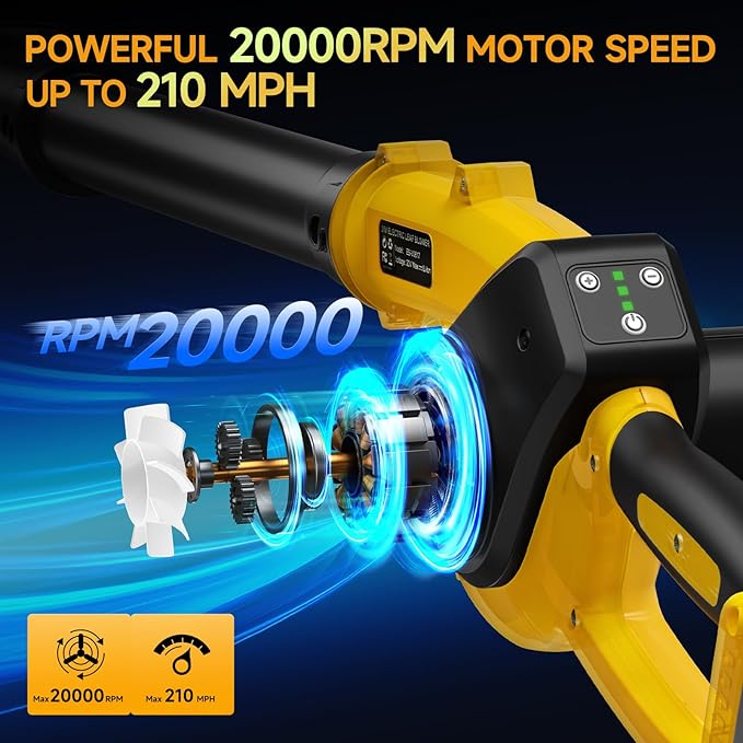Leaf Blower Cordless with 2 Batteries and Fast Charger, 210 MPH Battery Powered Blower with 3 Nozzles, 3 Speed Modes, Lightweight & Small Electric Leaf Blowers for Lawn Care, House, Leaves, Dust, Snow