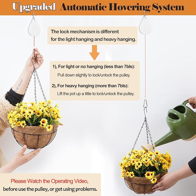 2026 Upgraded Retractable Plant Hanger,Plant Pulleys for Hanging Plants,Easy to Raise and Lower,Quick Lock,Heavy Duty, Adjustable Hook for Garden Baskets Pots,Birds Feeder,(3Pcs,White)