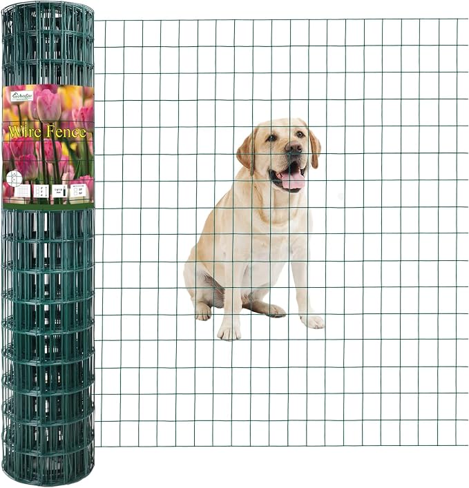 FOREHOGAR Green PVC Coated Welded Wire Fence 48 Inch x 50 Foot, 2 Inch x 3 Inch 16GA, Garden Border Fencing Roll Vinyl Coating Metal Wire Mesh for Yard Vegetable Plant Protection Poultry Netting