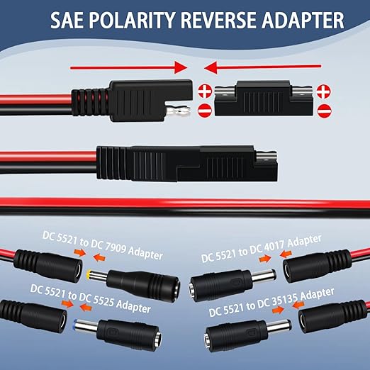 COMeap (2 Pack) SAE to DC Adapter for Jackery Solar Panel, to DC5521 Connector with Polarity Adapter DC8/5.5/4.0/3.5mm for Explorer Series 14AWG 2FT