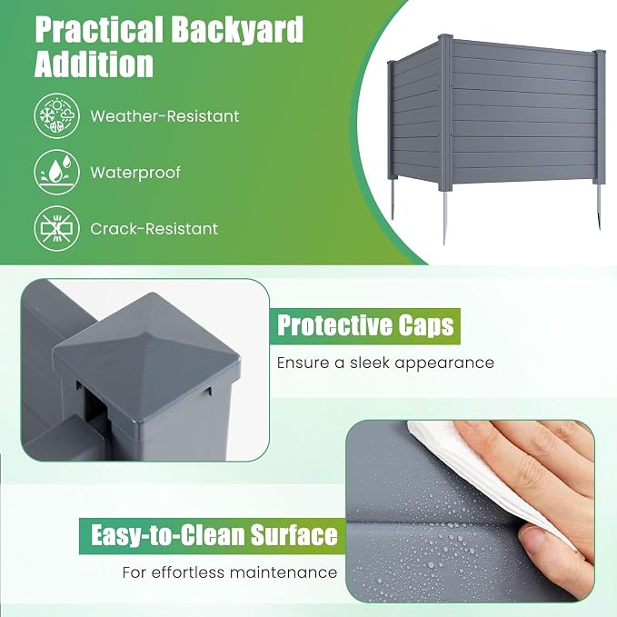 HAPPYGRILL Air Conditioner Fence, 4 Panels Outdoor Privacy Screens with Metal Stakes, No Dig Pool Equipment Enclosure, 48" x 38" Trash Can Screen Fence Kit for Outside Backyard, Gray